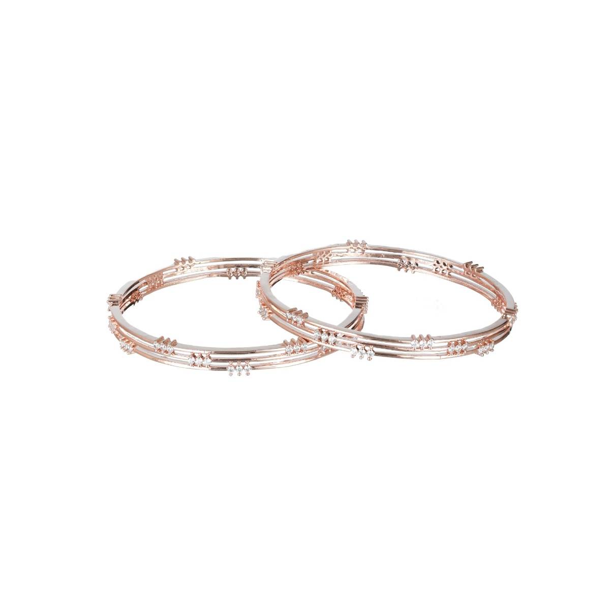 Aatmana Rose Gold Plated and White American Diamond Multilayer Bangles (Set of 2)