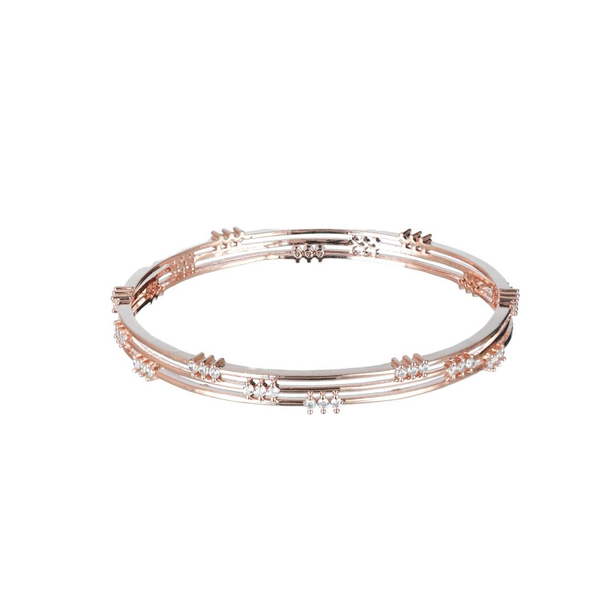 Aatmana Rose Gold Plated and White American Diamond Multilayer Bangles (Set of 2)