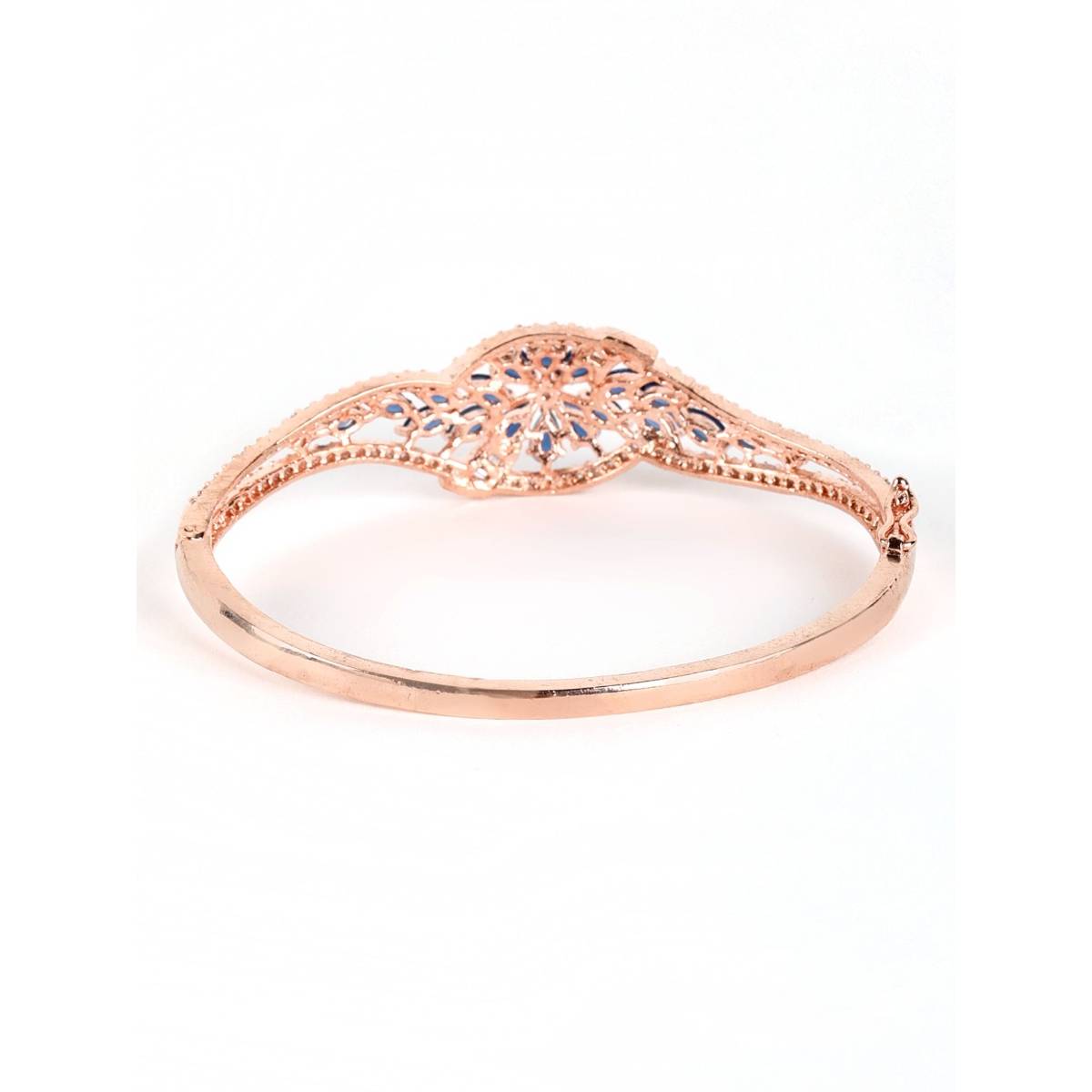 Aatmana Blue Rose Gold Plated American Diamond Studded, Floral Patterned Bracelet