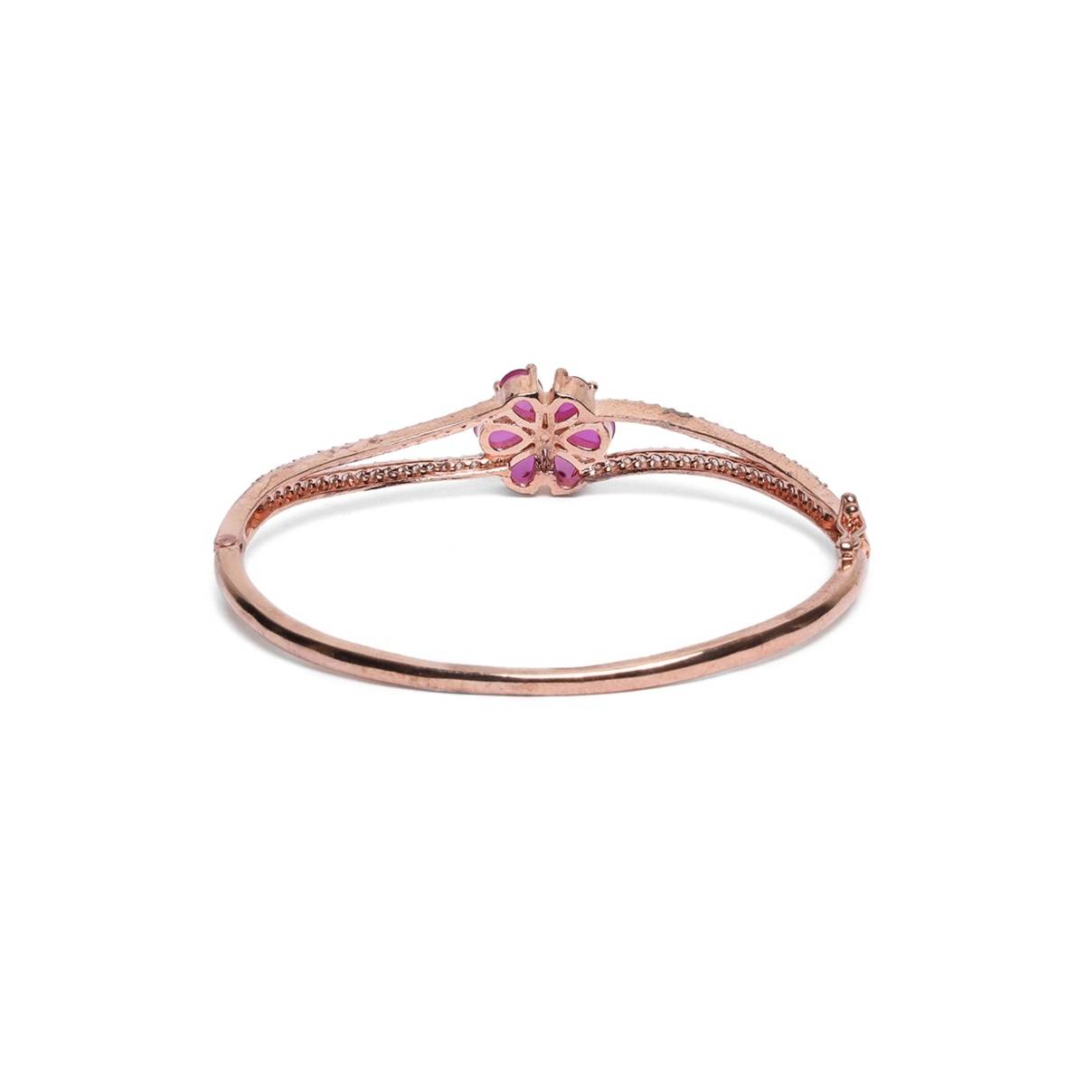 Aatmana Rose Gold Plated American Diamond and Ruby Studded Floral Patterned Bracelet