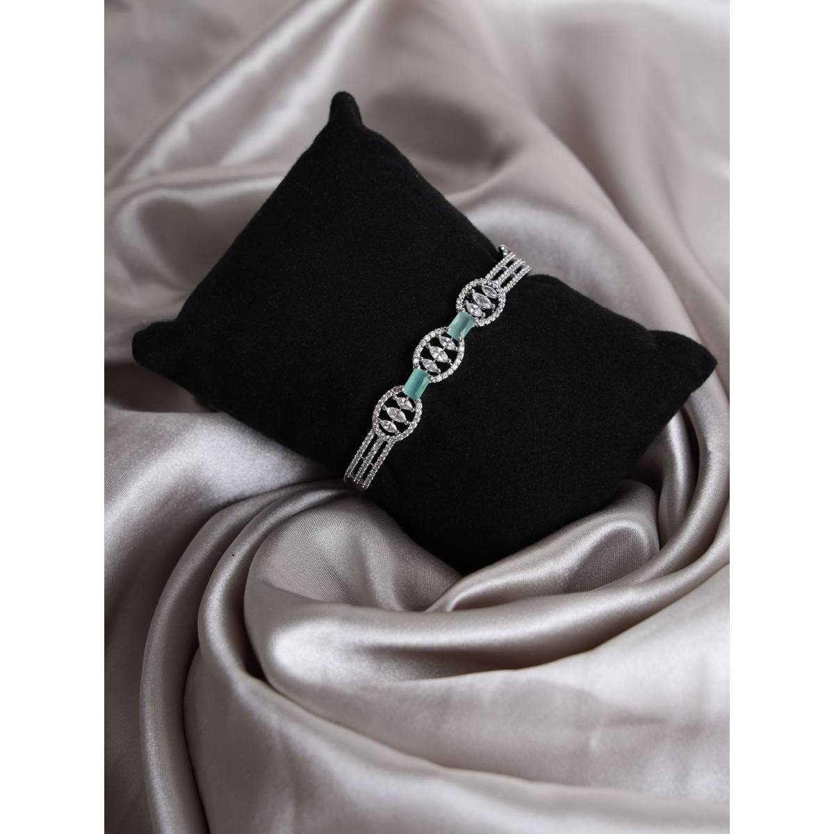 Aatmana American Diamond Silver Plated Bangle Style Bracelet · One Size