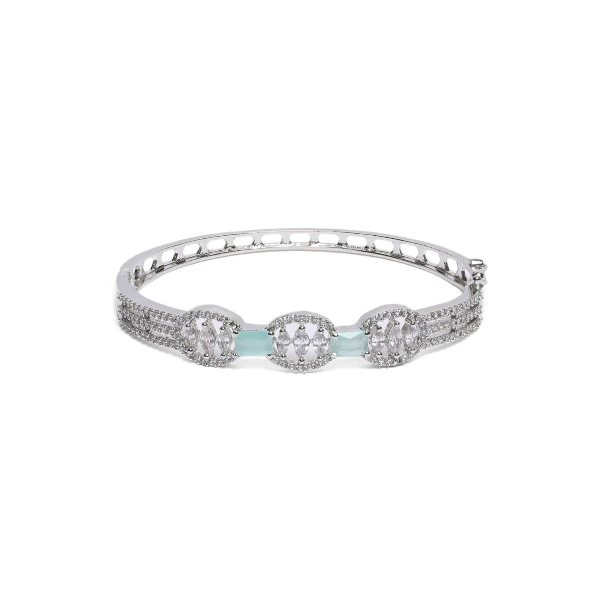 Aatmana American Diamond Silver Plated Bangle Style Bracelet