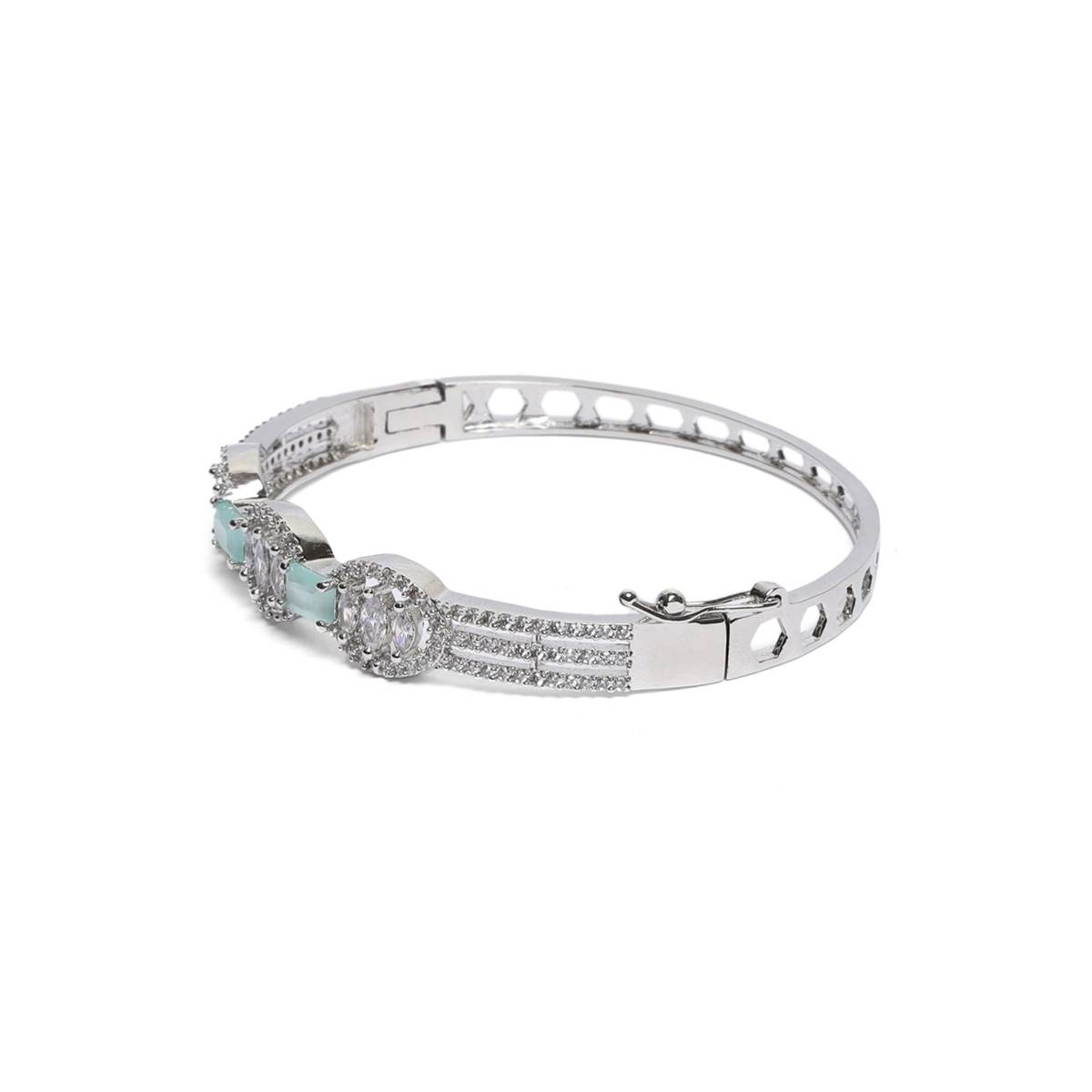 Aatmana American Diamond Silver Plated Bangle Style Bracelet