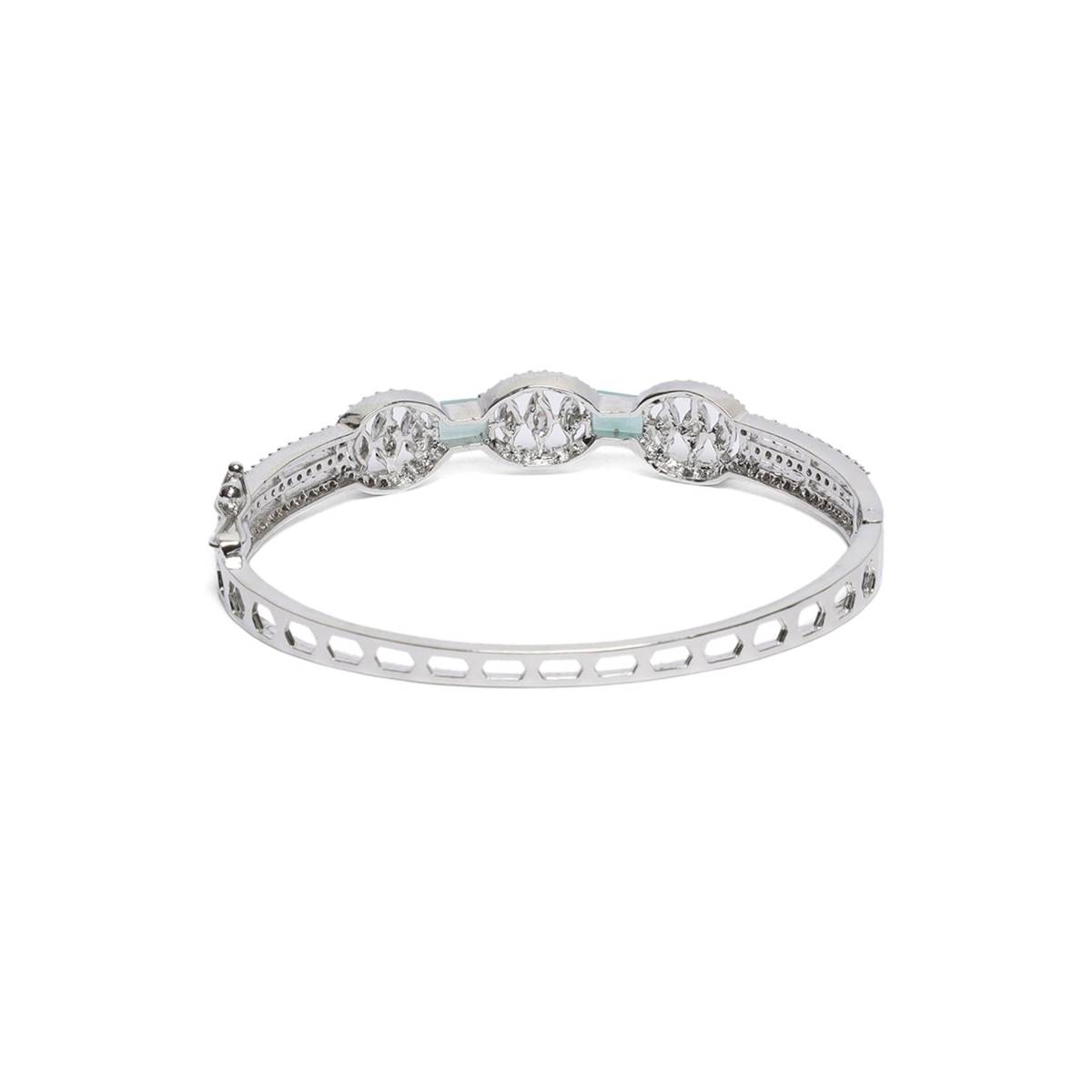 Aatmana American Diamond Silver Plated Bangle Style Bracelet
