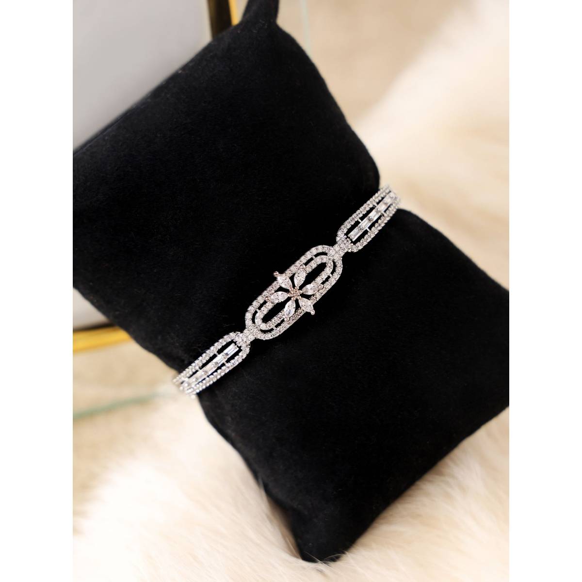 Aatmana American Diamond Silver Plated Mint Green Bangle Style Bracelet