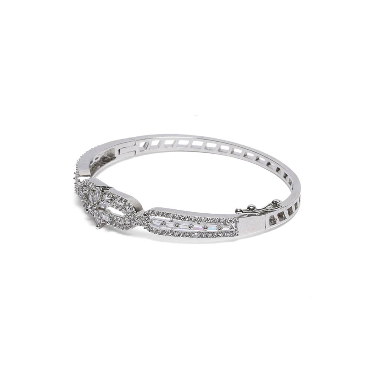 Aatmana American Diamond Silver Plated Mint Green Bangle Style Bracelet