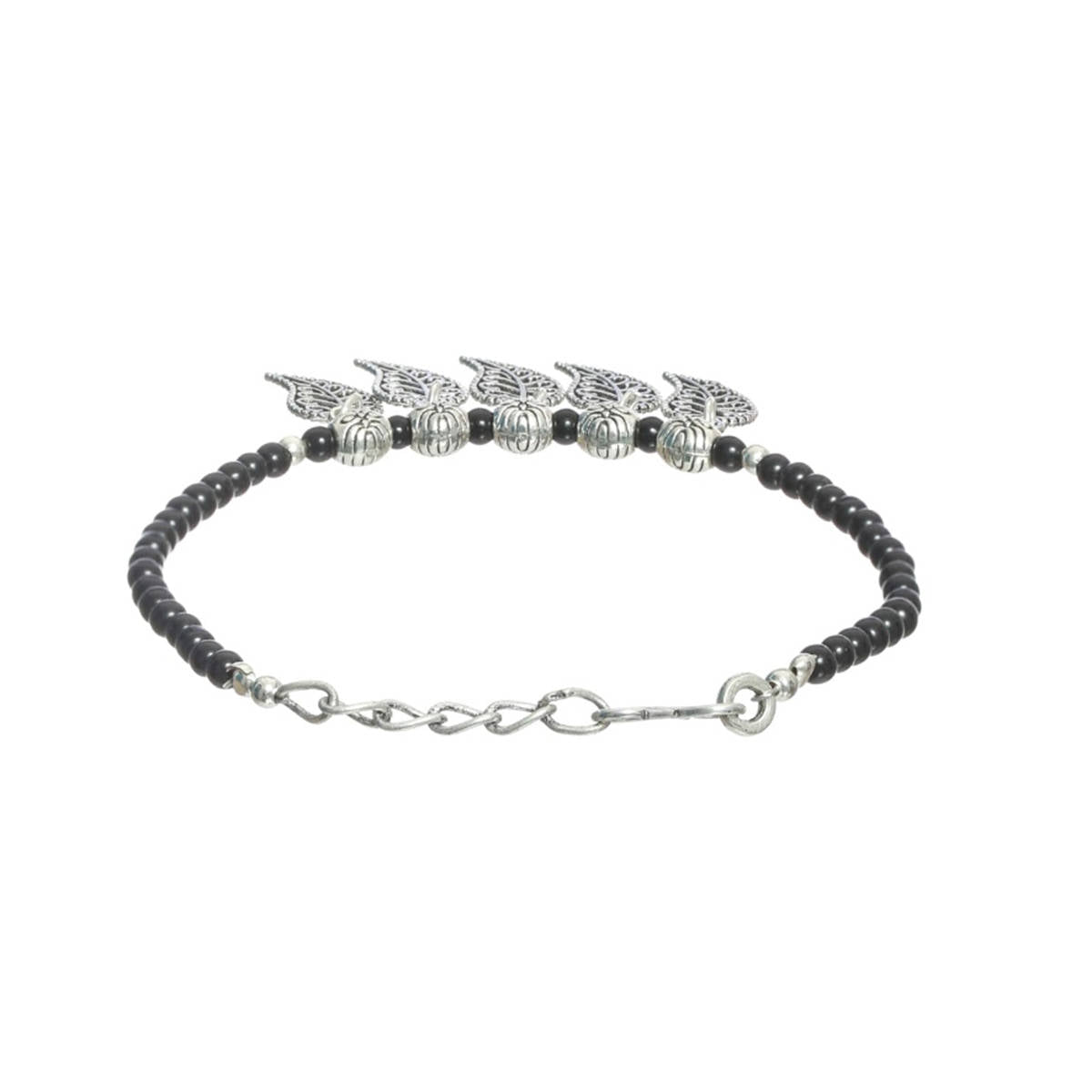 Aatmana Set of 2 Black and Silver Toned Bracelet/Anklets
