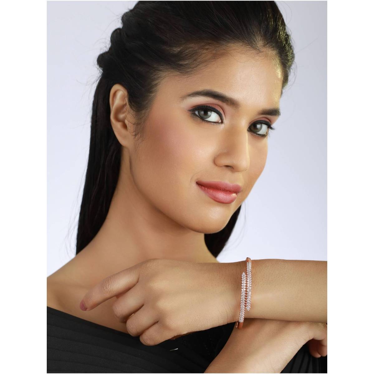 Aatmana Rose Gold Plated American Diamond Studded Bracelet