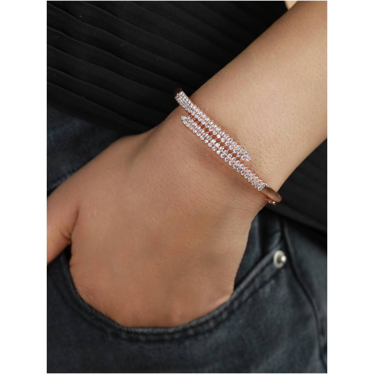 Aatmana Rose Gold Plated American Diamond Studded Bracelet