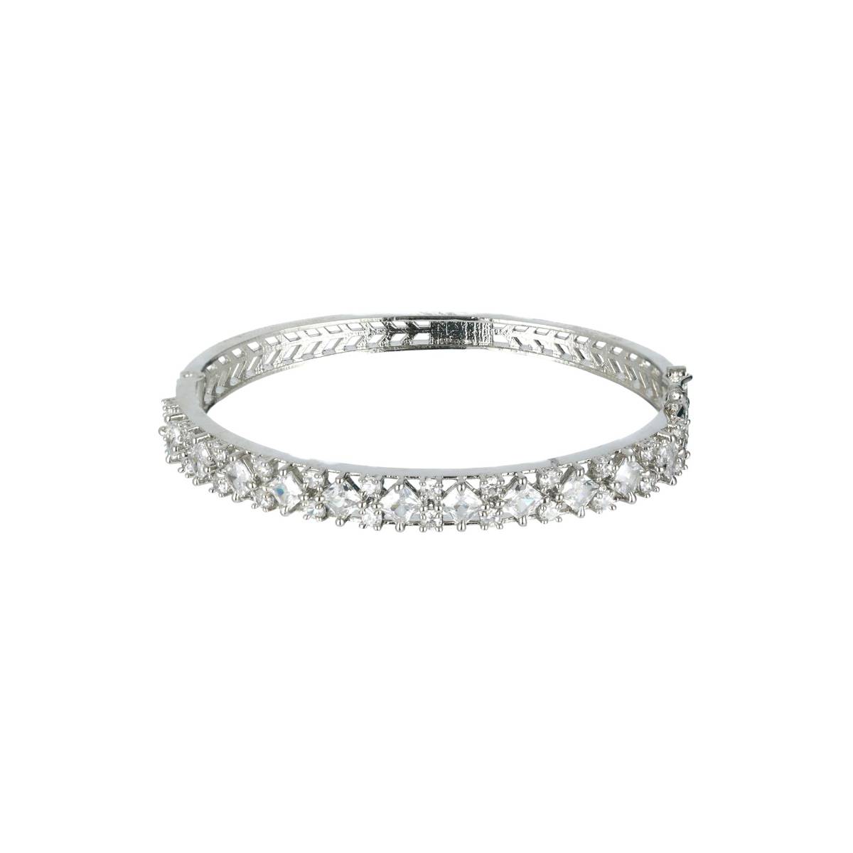 Aatmana Silver Toned and White American Diamond Handcrafted Bangle Style Bracelet