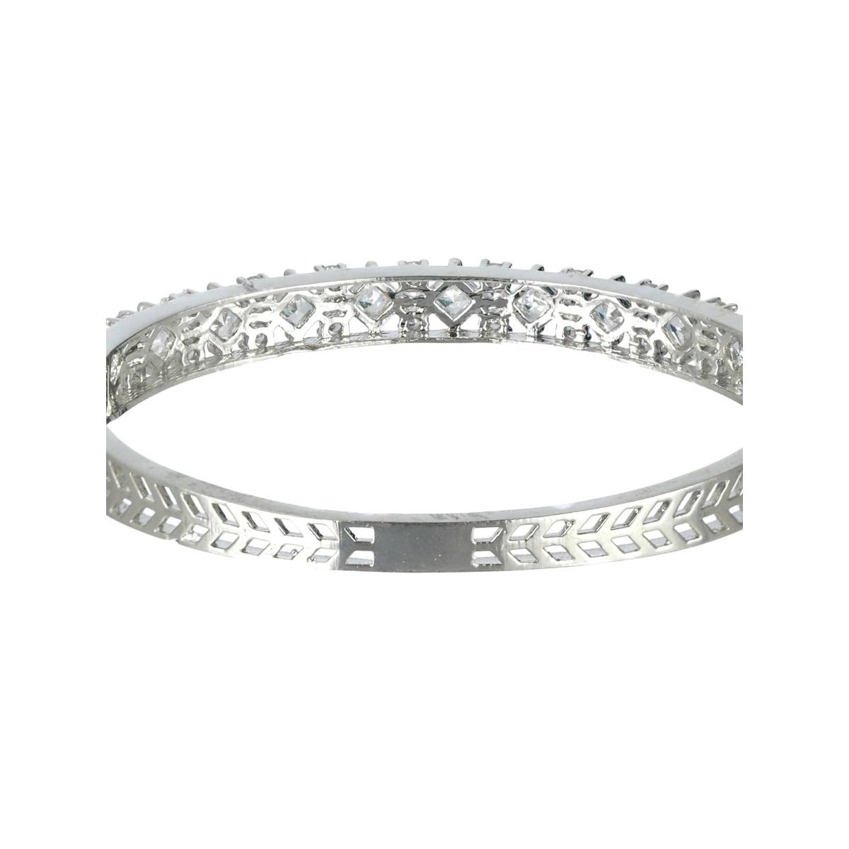 Aatmana Silver Toned and White American Diamond Handcrafted Bangle Style Bracelet