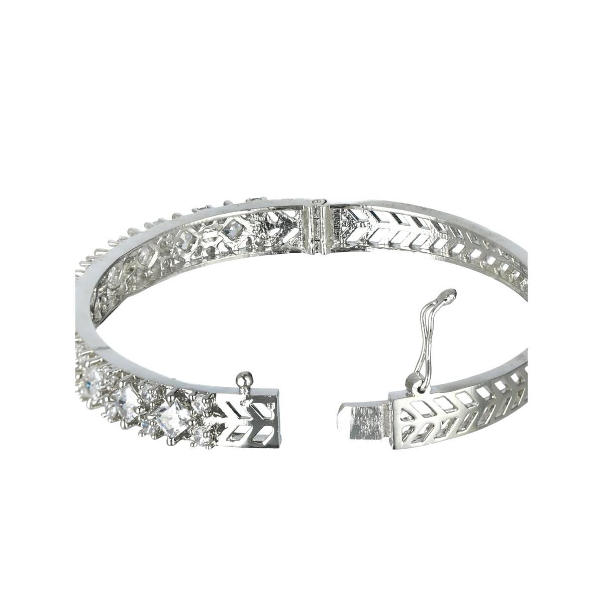 Aatmana Silver Toned and White American Diamond Handcrafted Bangle Style Bracelet