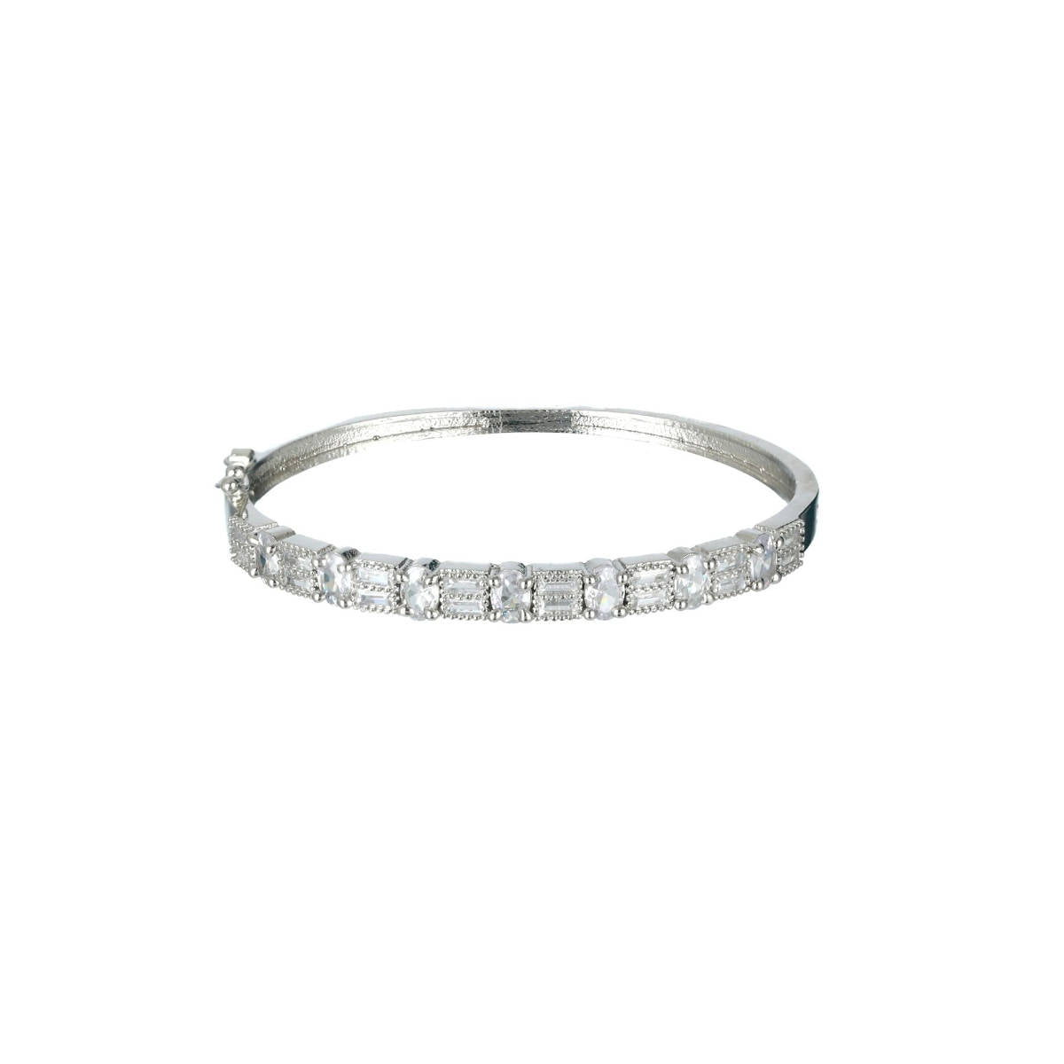 Aatmana Silver Plated and White American Diamond Handcrafted Bangle Style Bracelet