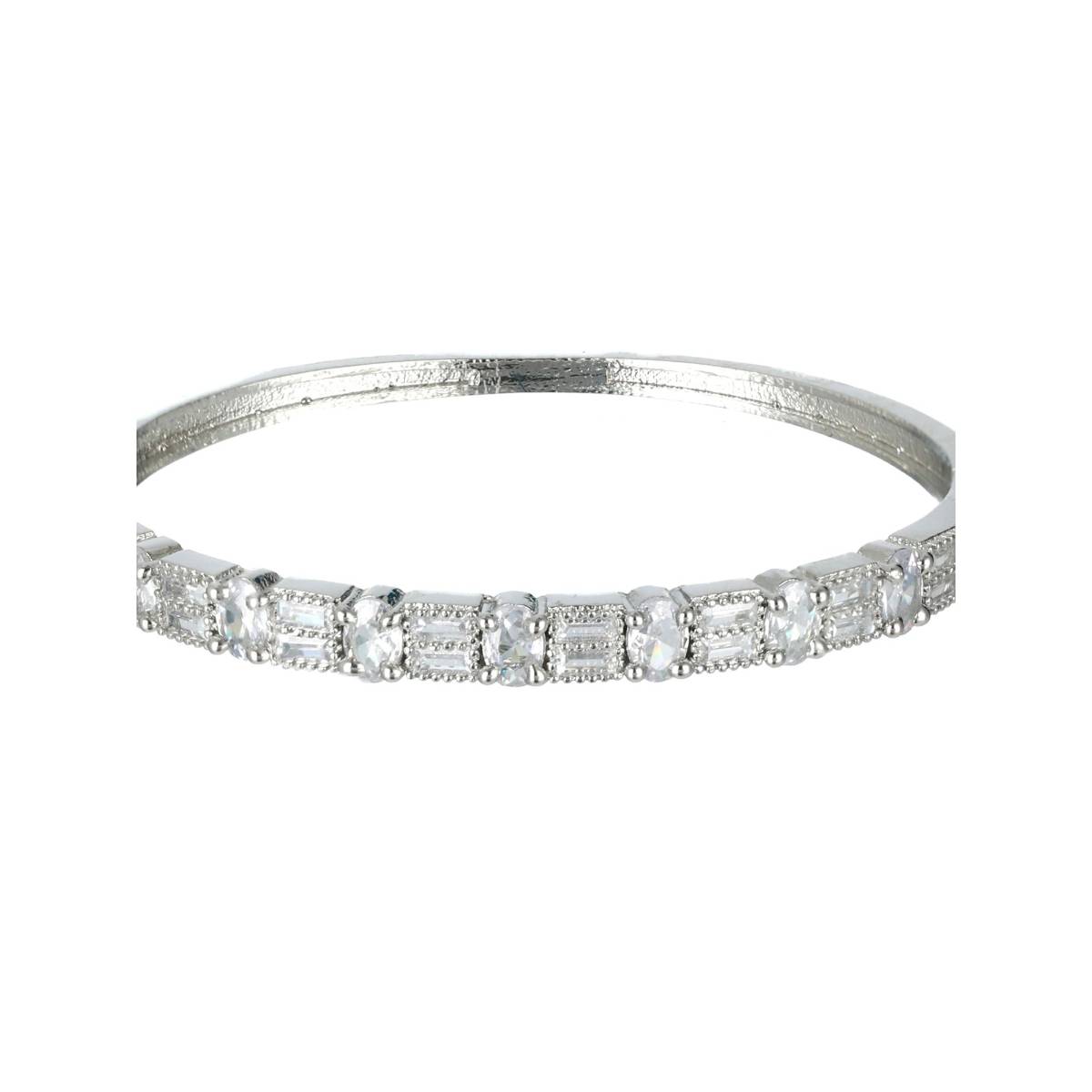 Aatmana Silver Plated and White American Diamond Handcrafted Bangle Style Bracelet