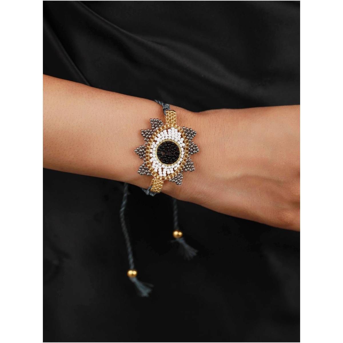 Aatmana Blue Gold Toned Beaded and Handcrafted Wraparound Evil Eye Bracelet