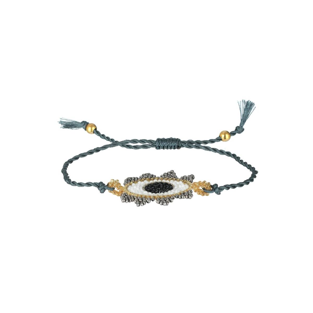 Aatmana Blue Gold Toned Beaded and Handcrafted Wraparound Evil Eye Bracelet
