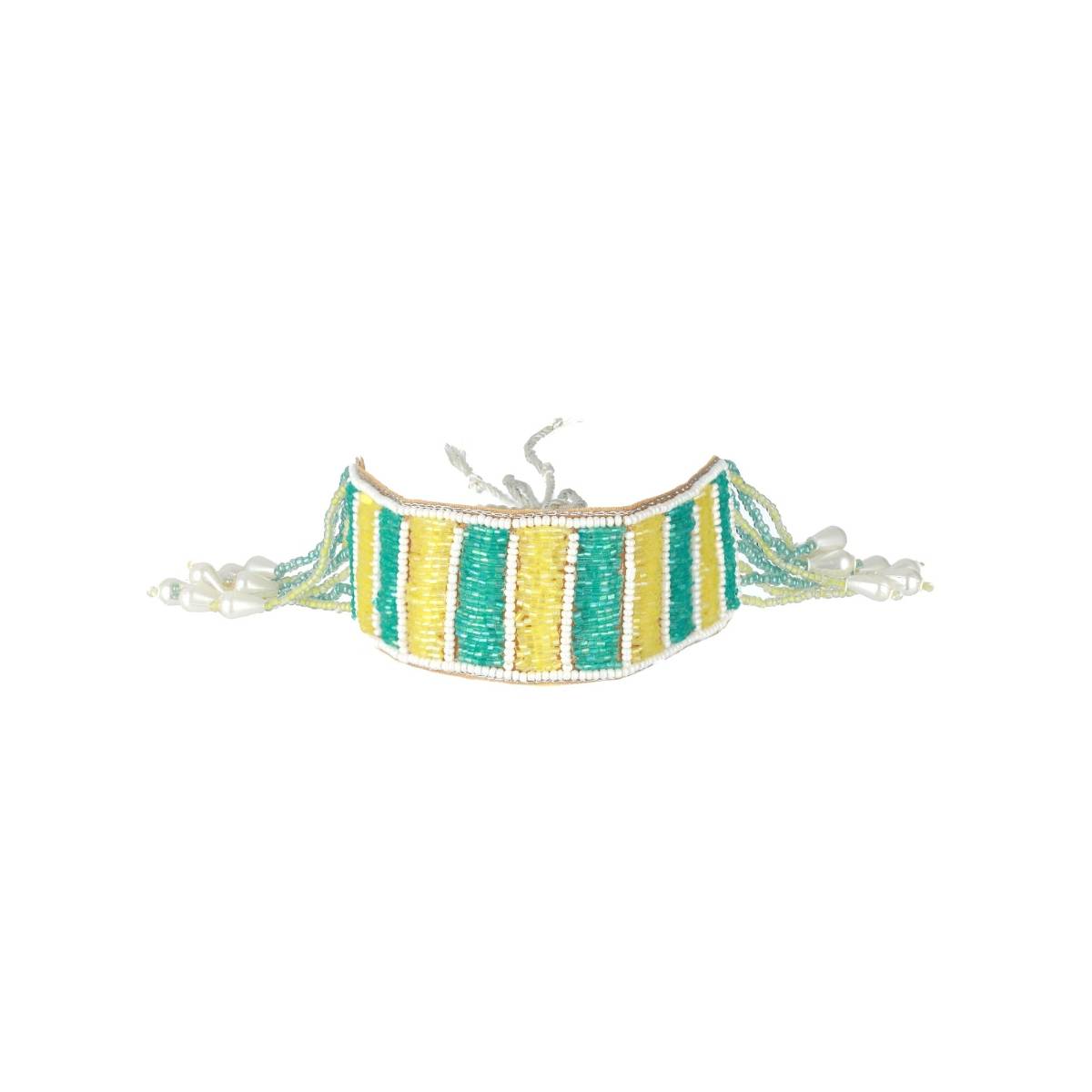 Aatmana Yellow and Sea Blue Beaded Silver Toned Handcrafted Bracelet