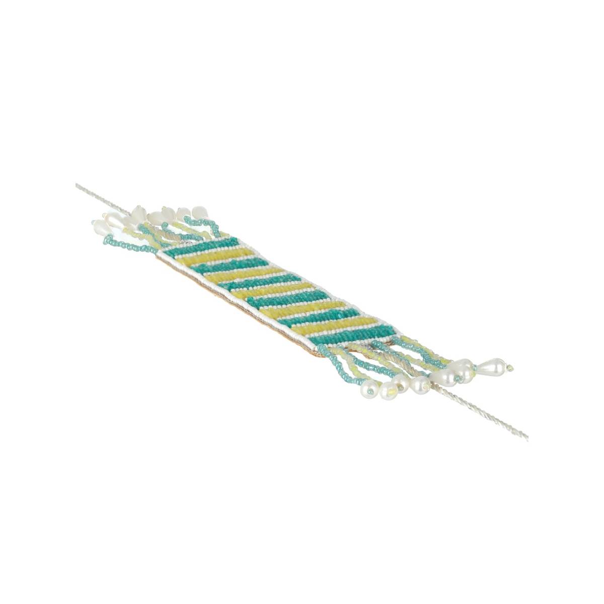 Aatmana Yellow and Sea Blue Beaded Silver Toned Handcrafted Bracelet