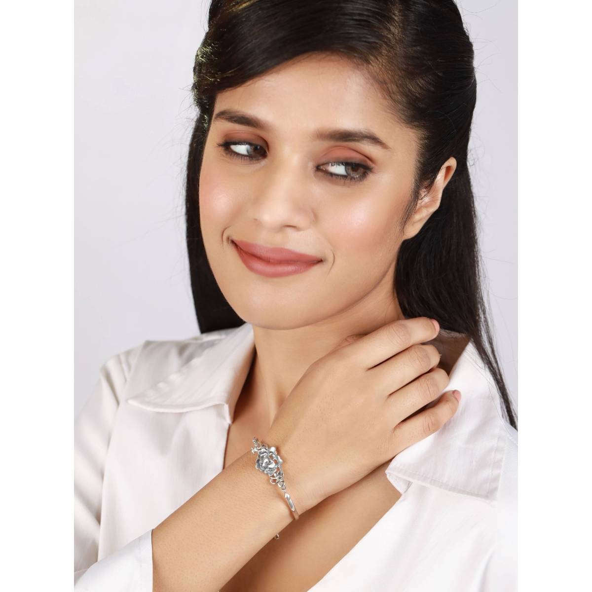 Aatmana Set of 2 Gold Plated Kundan Studded and Silver Plated Floral Shaped Bracelet · One Size