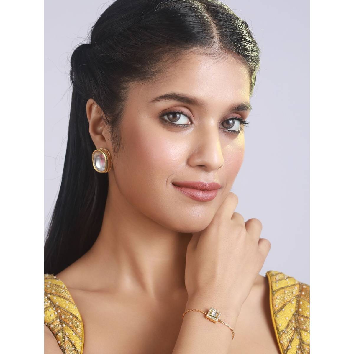 Aatmana Set of 2 Kundan Studded Bracelet and Gold Plated Earring
