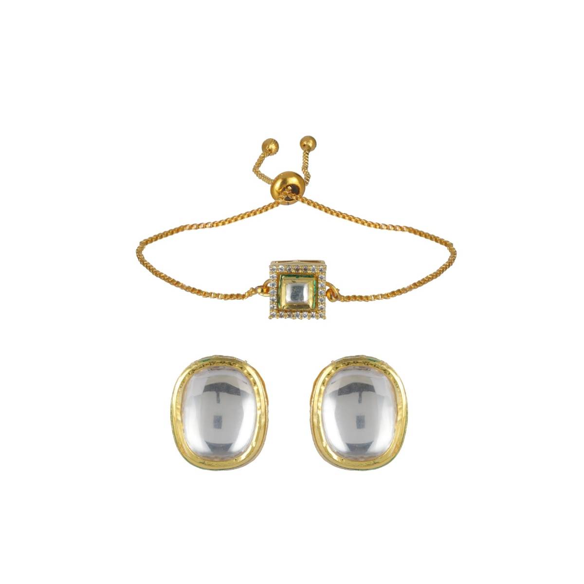 Aatmana Set of 2 Kundan Studded Bracelet and Gold Plated Earring