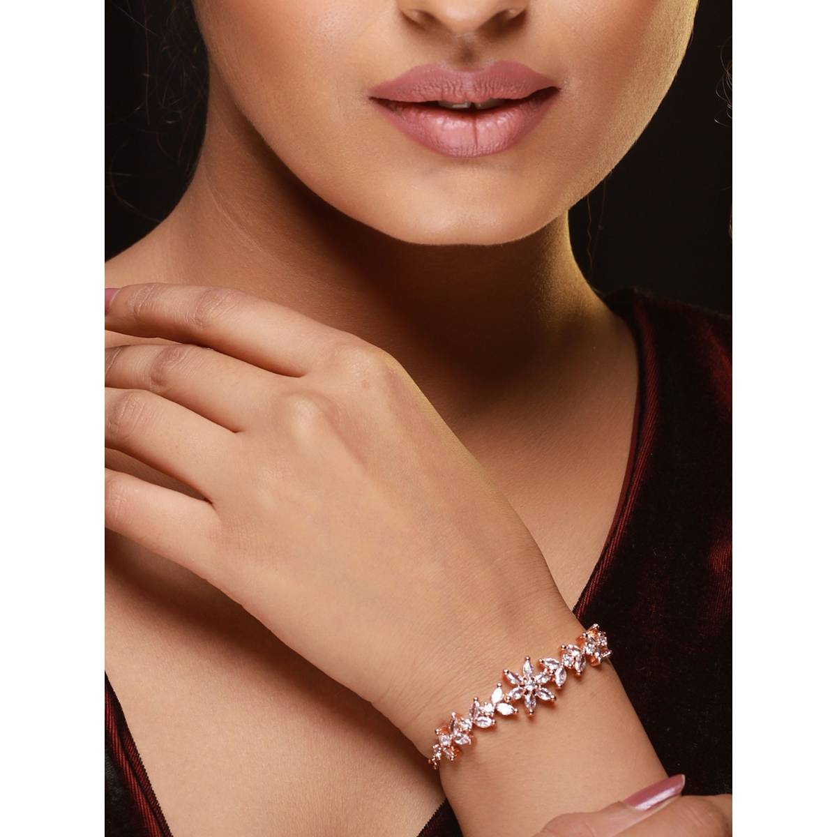Aatmana Rose Gold Plated American Diamond Studded Handcrafted Adjustable Bracelet