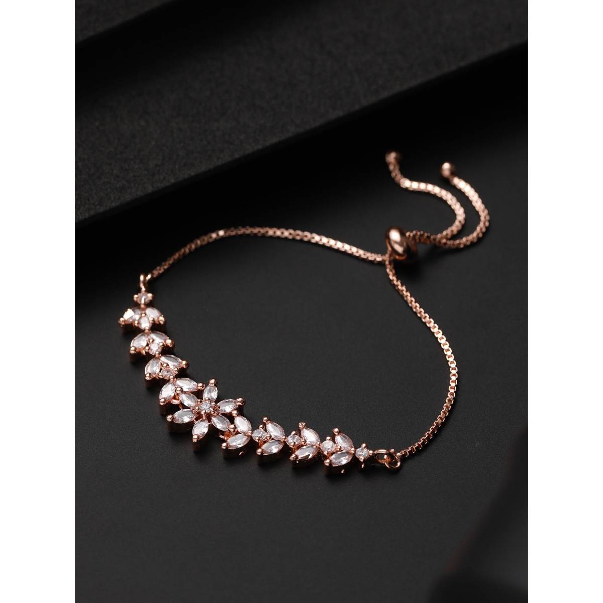 Aatmana Rose Gold Plated American Diamond Studded Handcrafted Adjustable Bracelet