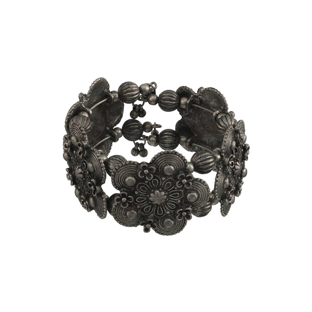 Aatmana Women Silver Toned Oxidised Bangle Style Bracelet