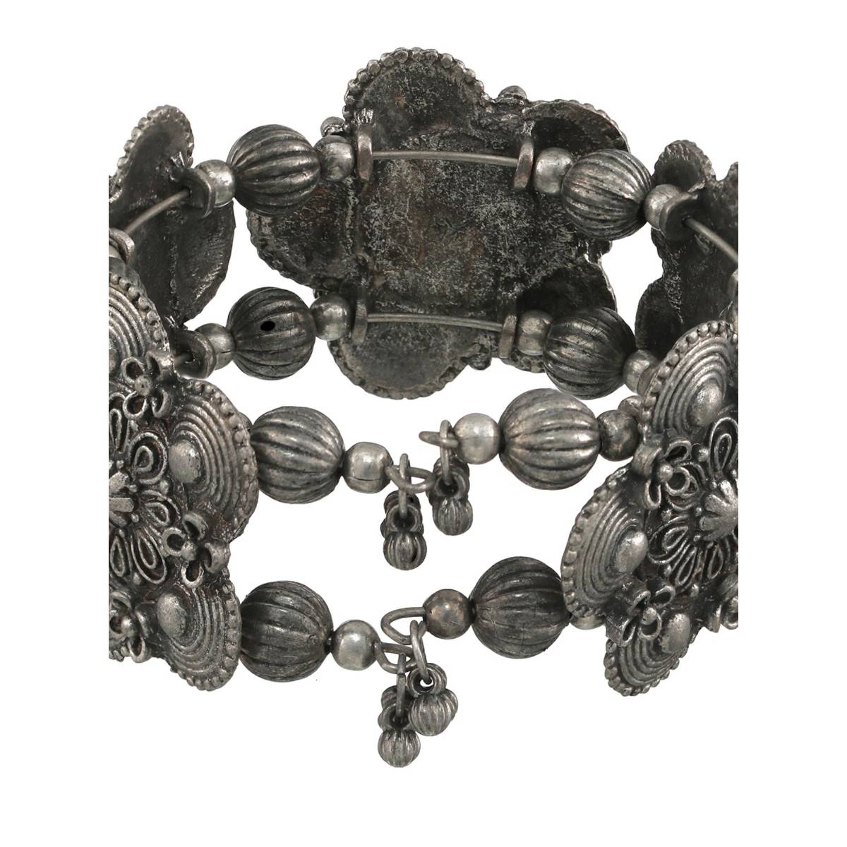 Aatmana Women Silver Toned Oxidised Bangle Style Bracelet