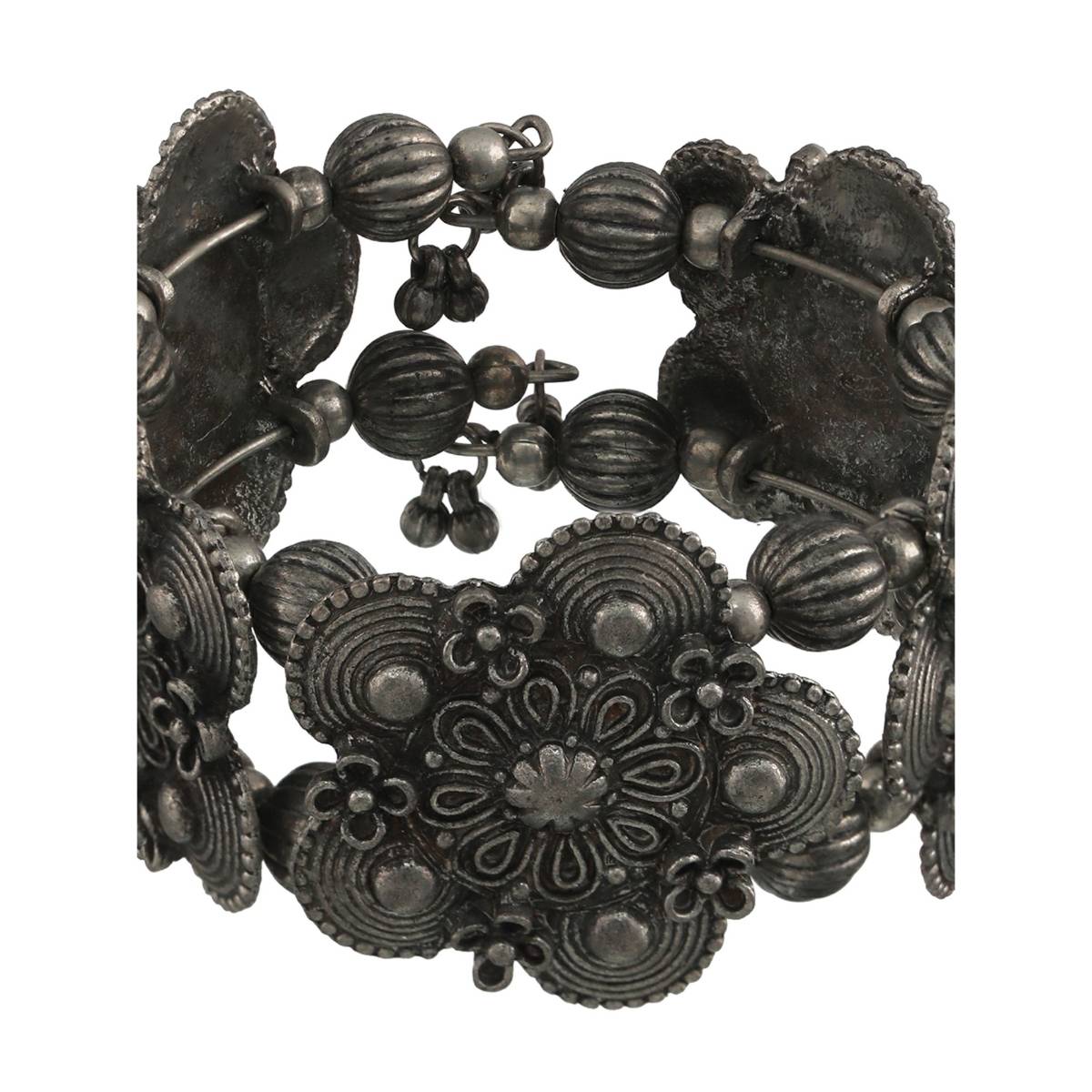 Aatmana Women Silver Toned Oxidised Bangle Style Bracelet