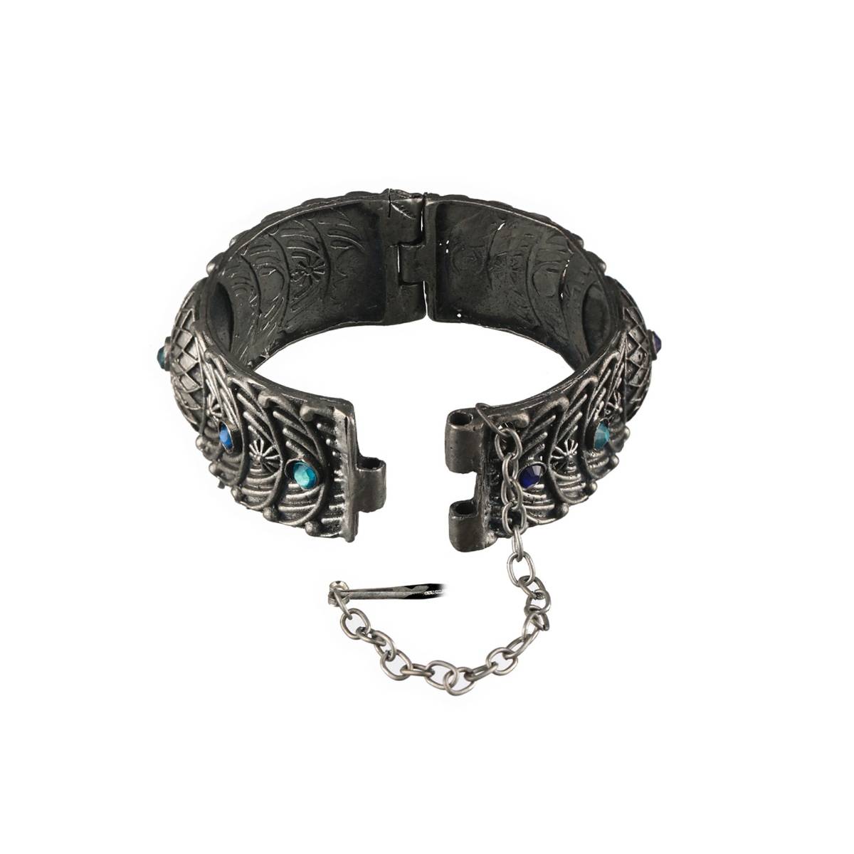 Aatmana Oxidized Silver Plated and Blue Stone Antique Dome Shaped Bangle Style Bracelet