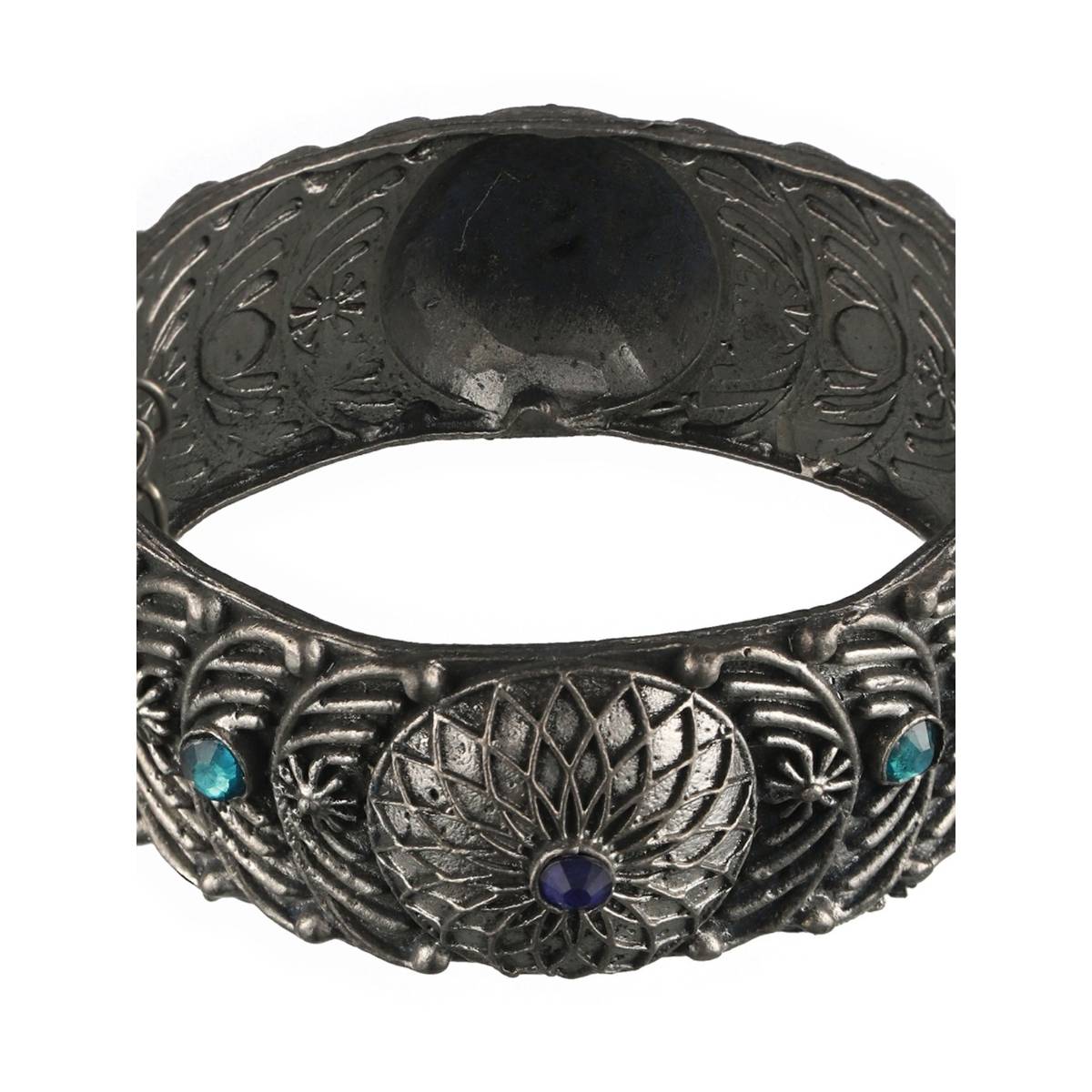 Aatmana Oxidized Silver Plated and Blue Stone Antique Dome Shaped Bangle Style Bracelet