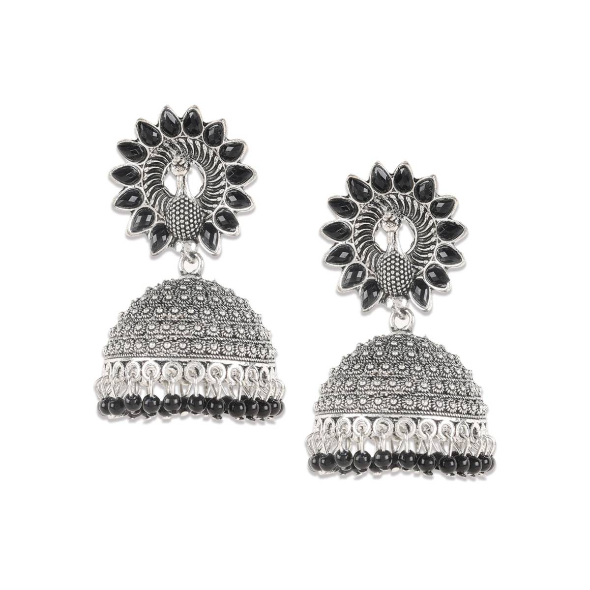 Aatmana Gold Plated Peacock Shape Painted Enamel Pearl Drop Ethnic Jhumka Earring