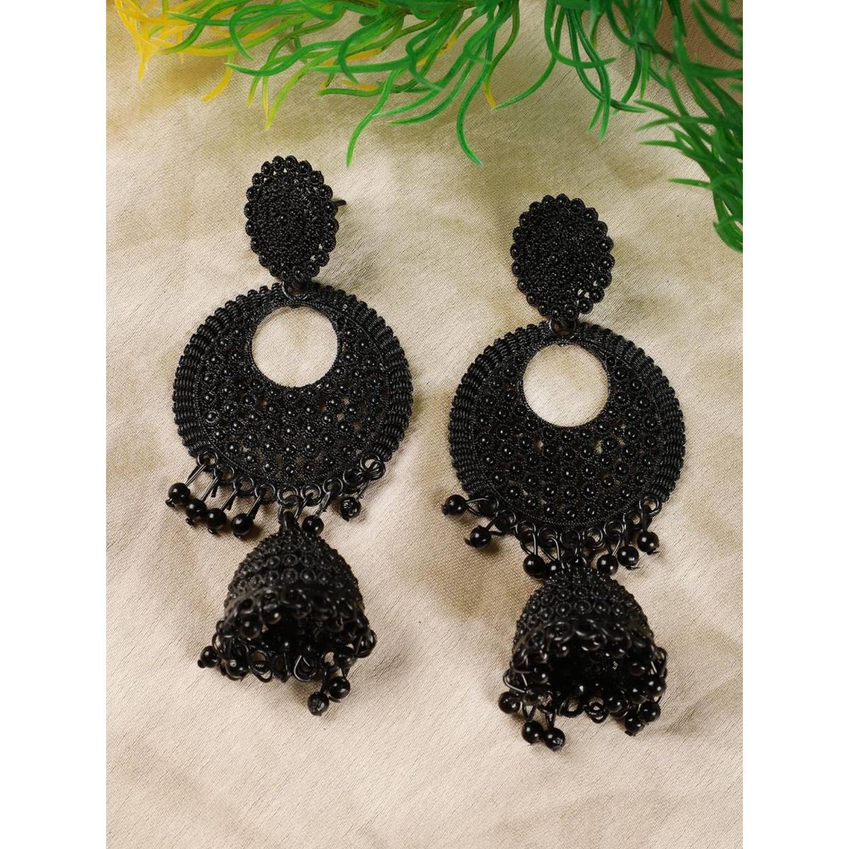 Aatmana Black Painted Enamel Ethnic Jhumka Earring · One Size