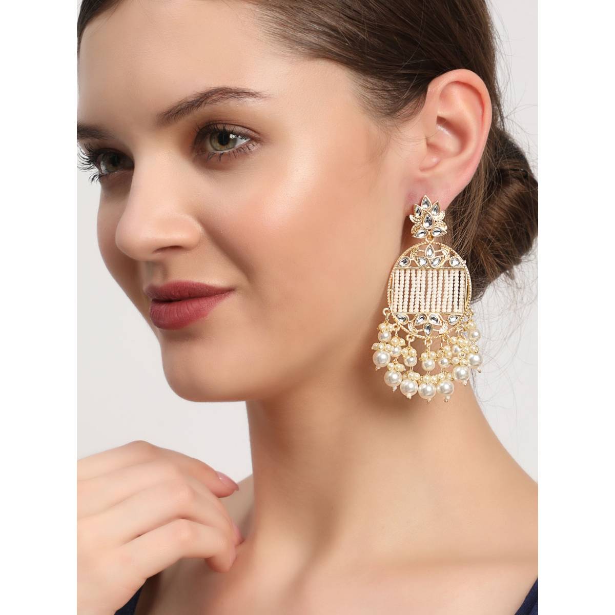 Aatmana Gold Plated Handcrafted Kundan Pearl Studded Multistrand Earrings