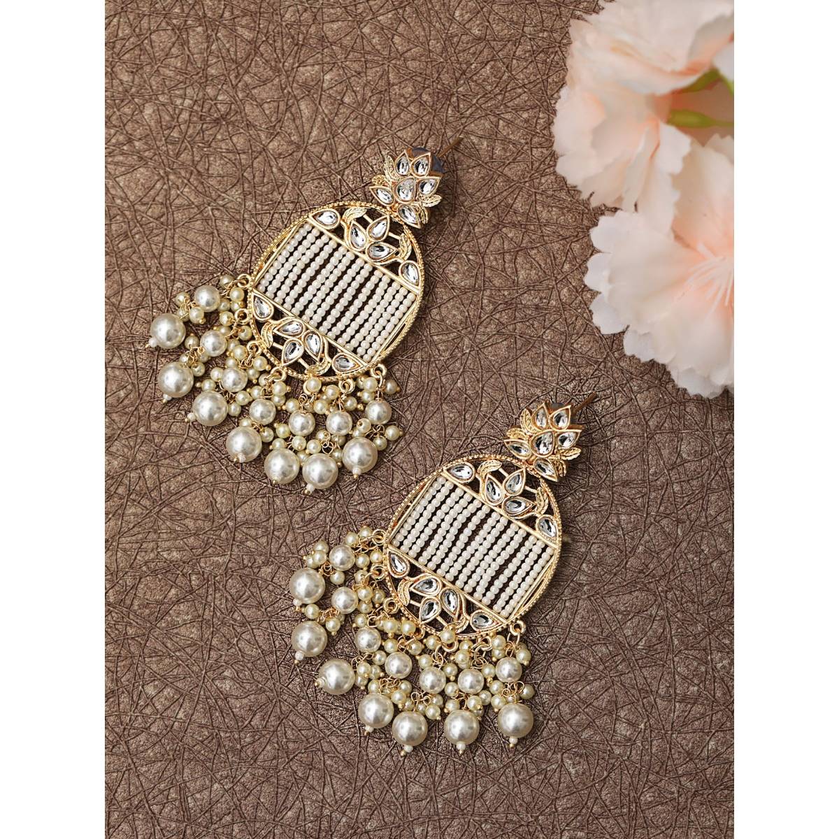 Aatmana Gold Plated Handcrafted Kundan Pearl Studded Multistrand Earrings