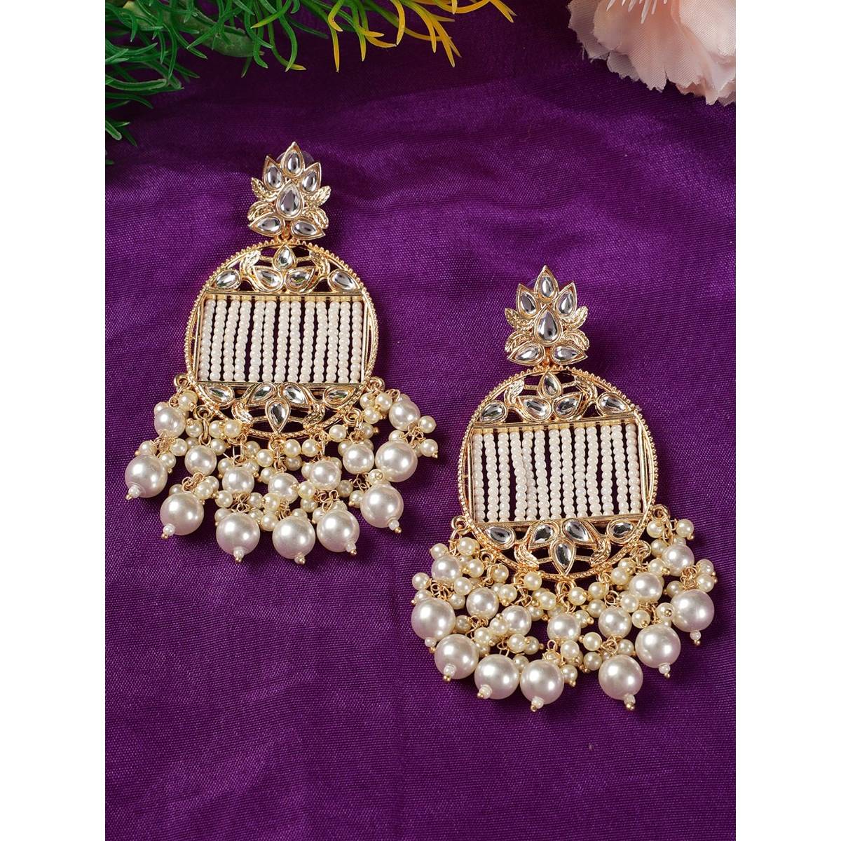 Aatmana Gold Plated Handcrafted Kundan Pearl Studded Multistrand Earrings