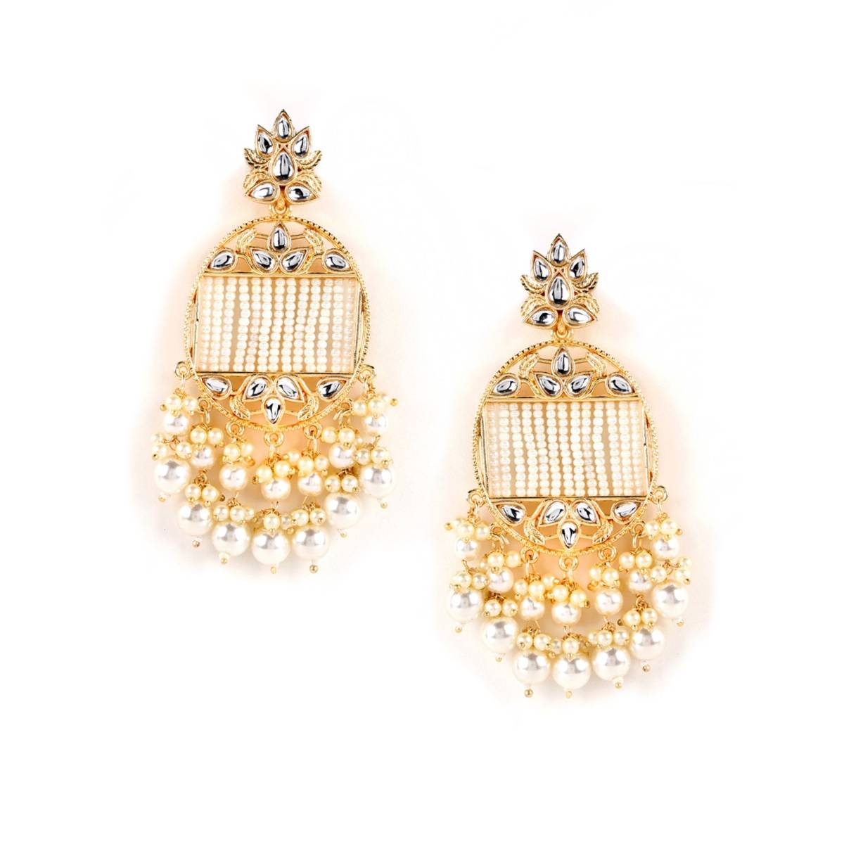 Aatmana Gold Plated Handcrafted Kundan Pearl Studded Multistrand Earrings