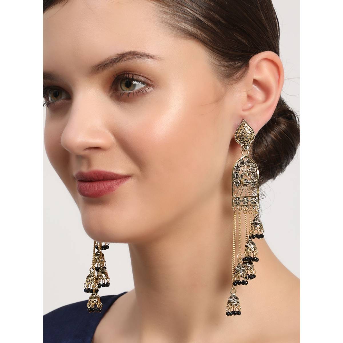 Aatmana Black Gold Plated Pearl Drop Jhumka Earring