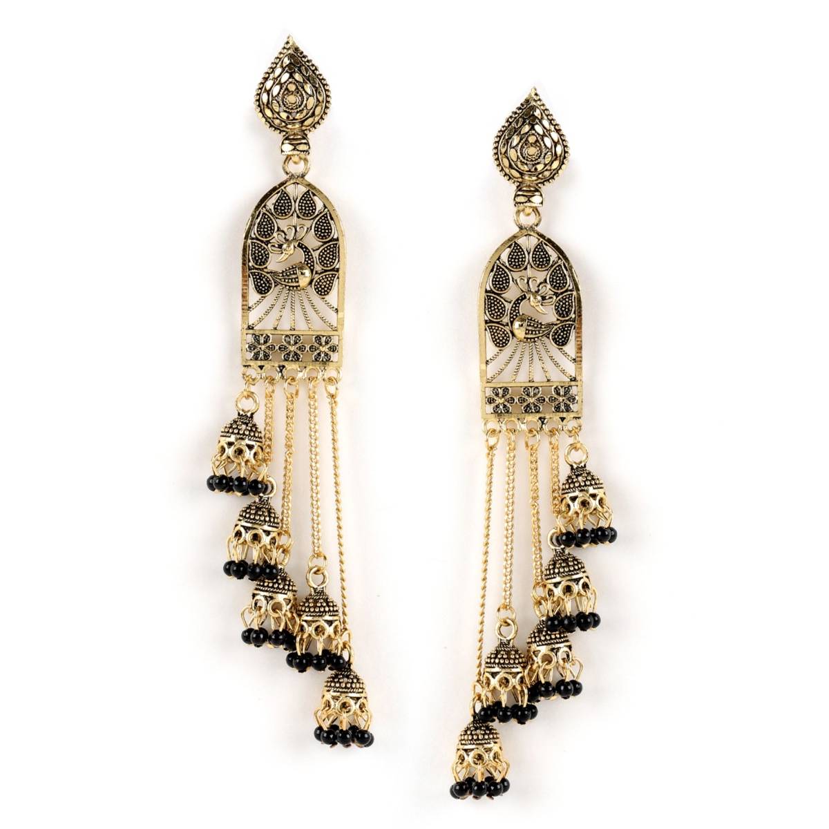 Aatmana Black Gold Plated Pearl Drop Jhumka Earring