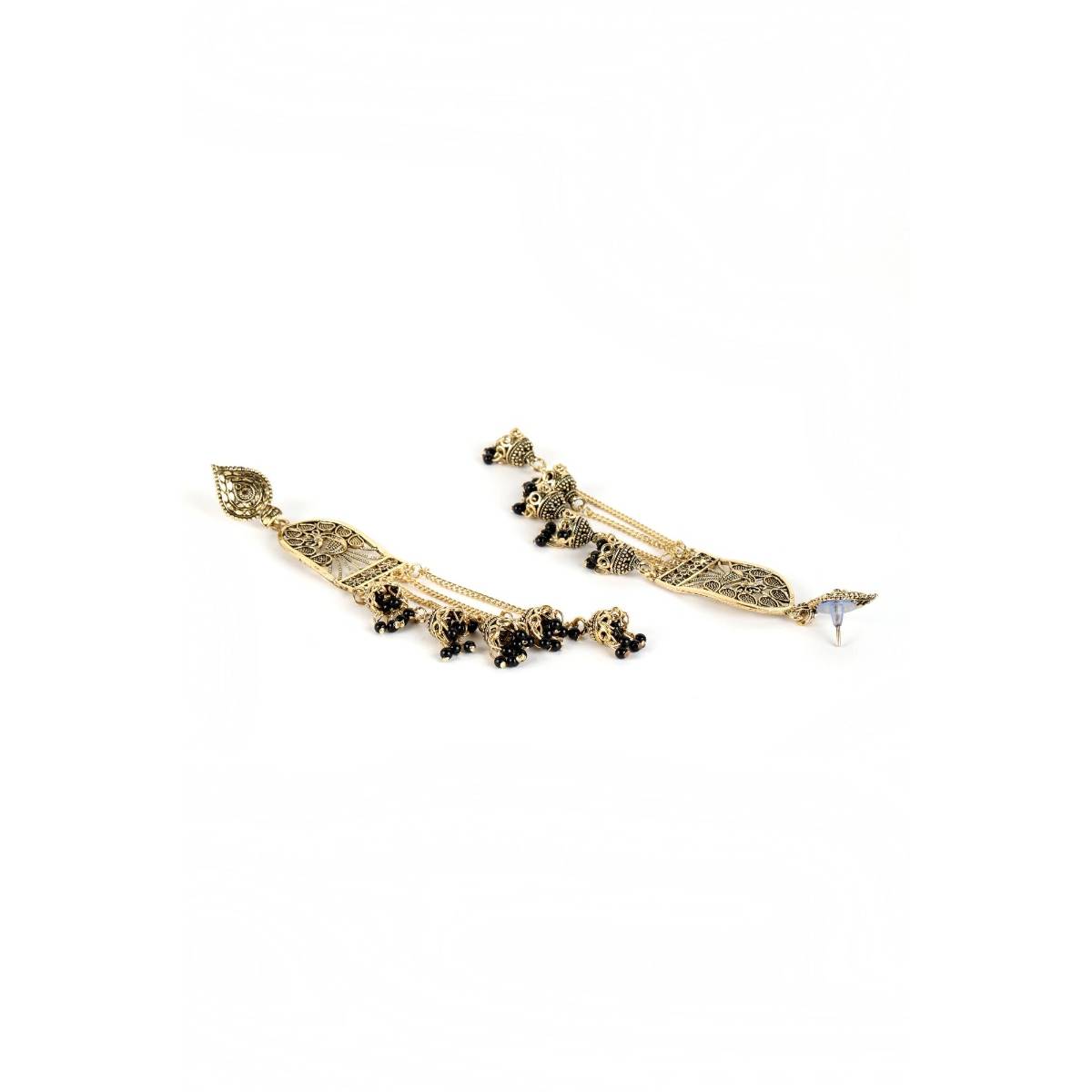 Aatmana Black Gold Plated Pearl Drop Jhumka Earring