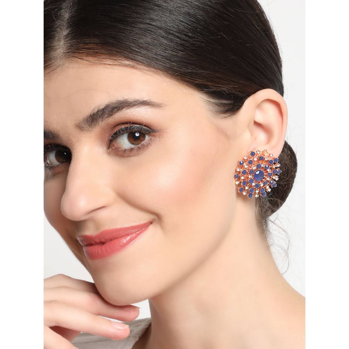 Aatmana Blue Kundan Studded Stone Contemporary Stud Earrings · One Size