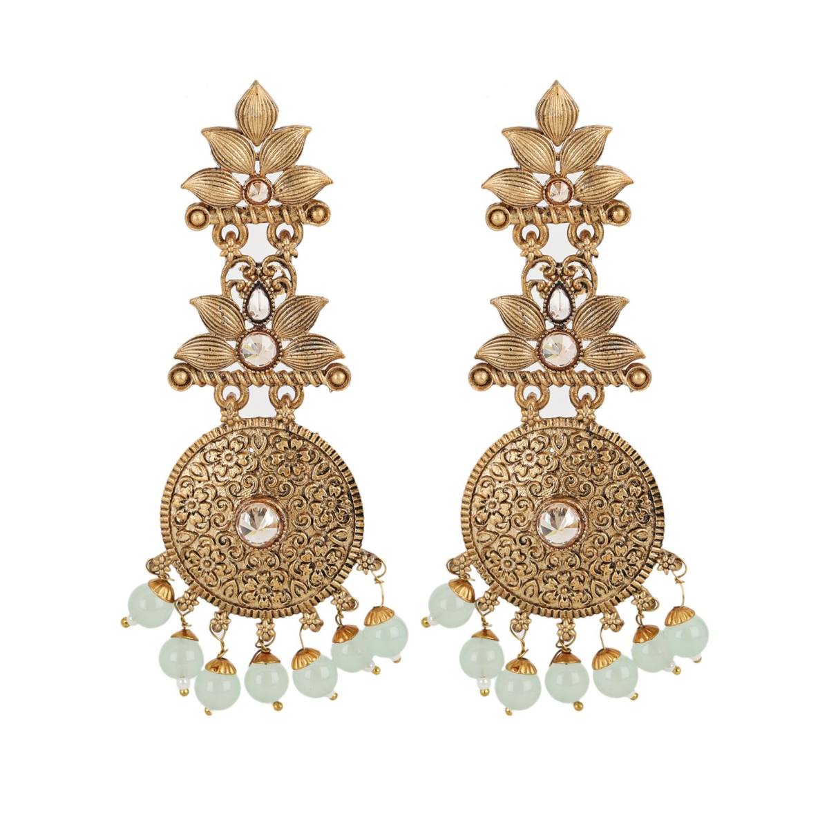 Aatmana Antique Gold Plated Textured Handcrafted Floral Pattern Classic Drop Earrings · One Size