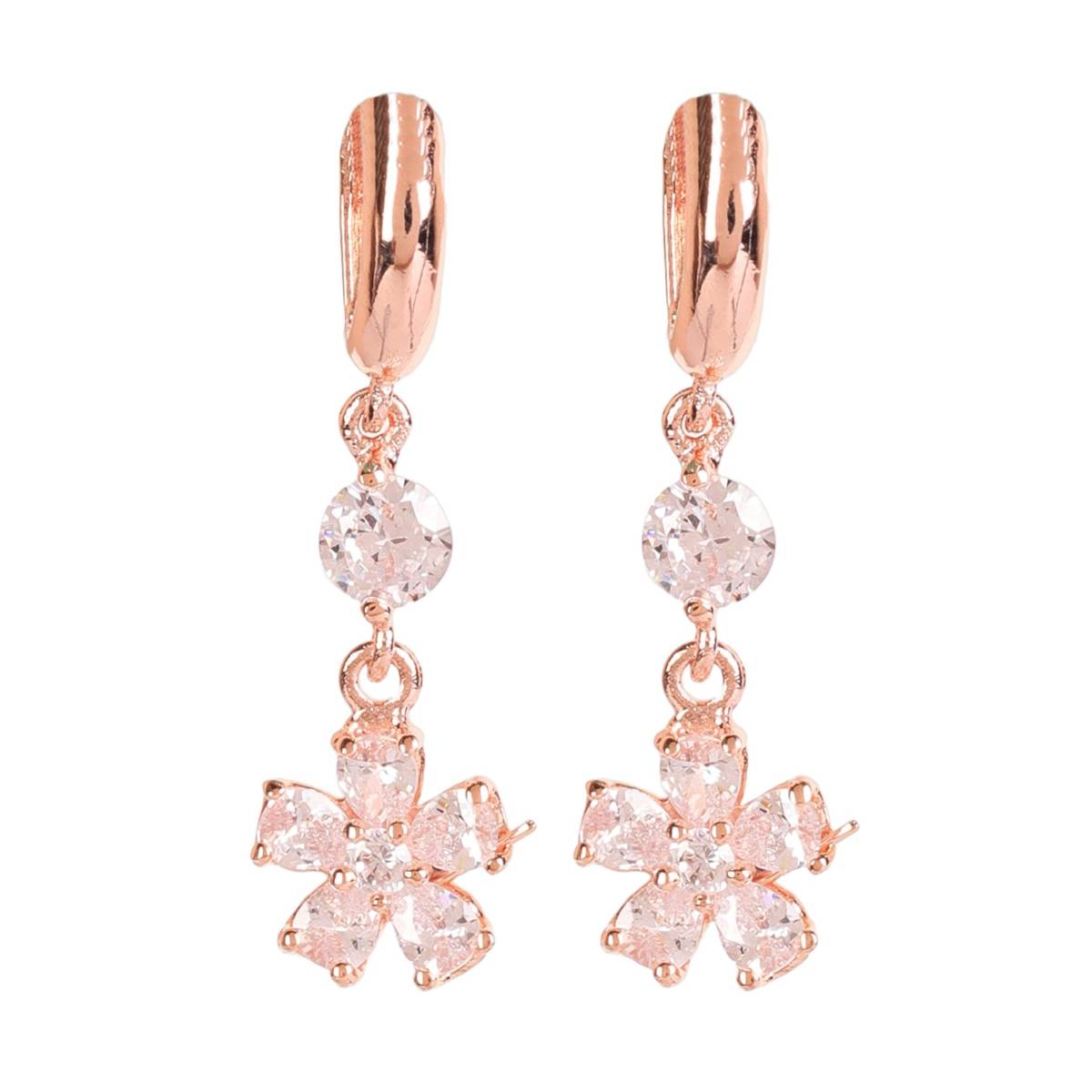 Aatmana Set of 2 American Diamond Studded Rose Gold and Silver Plated Drop Earring