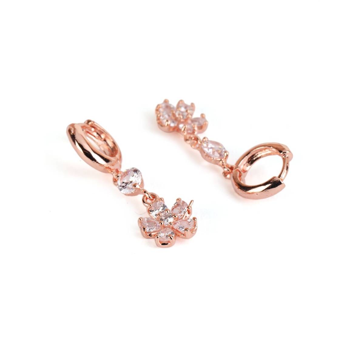 Aatmana Set of 2 American Diamond Studded Rose Gold and Silver Plated Drop Earring