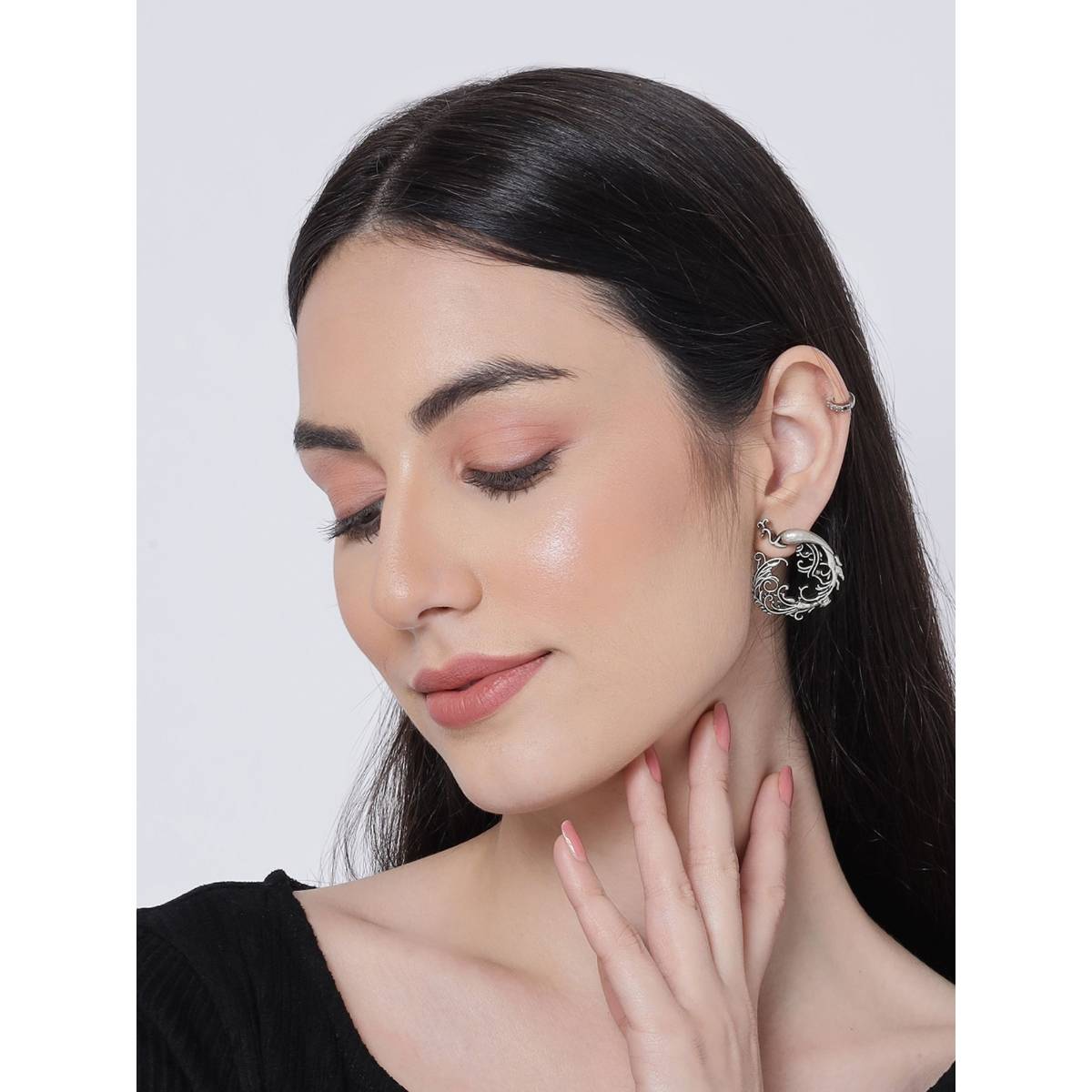 Aatmana Handcrafted Peacock Shaped Oxidized Stud Earrings · One Size