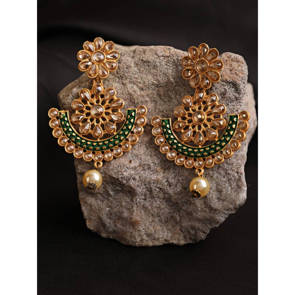Aatmana Gold Plated Meenakari Green Chandbali Earrings