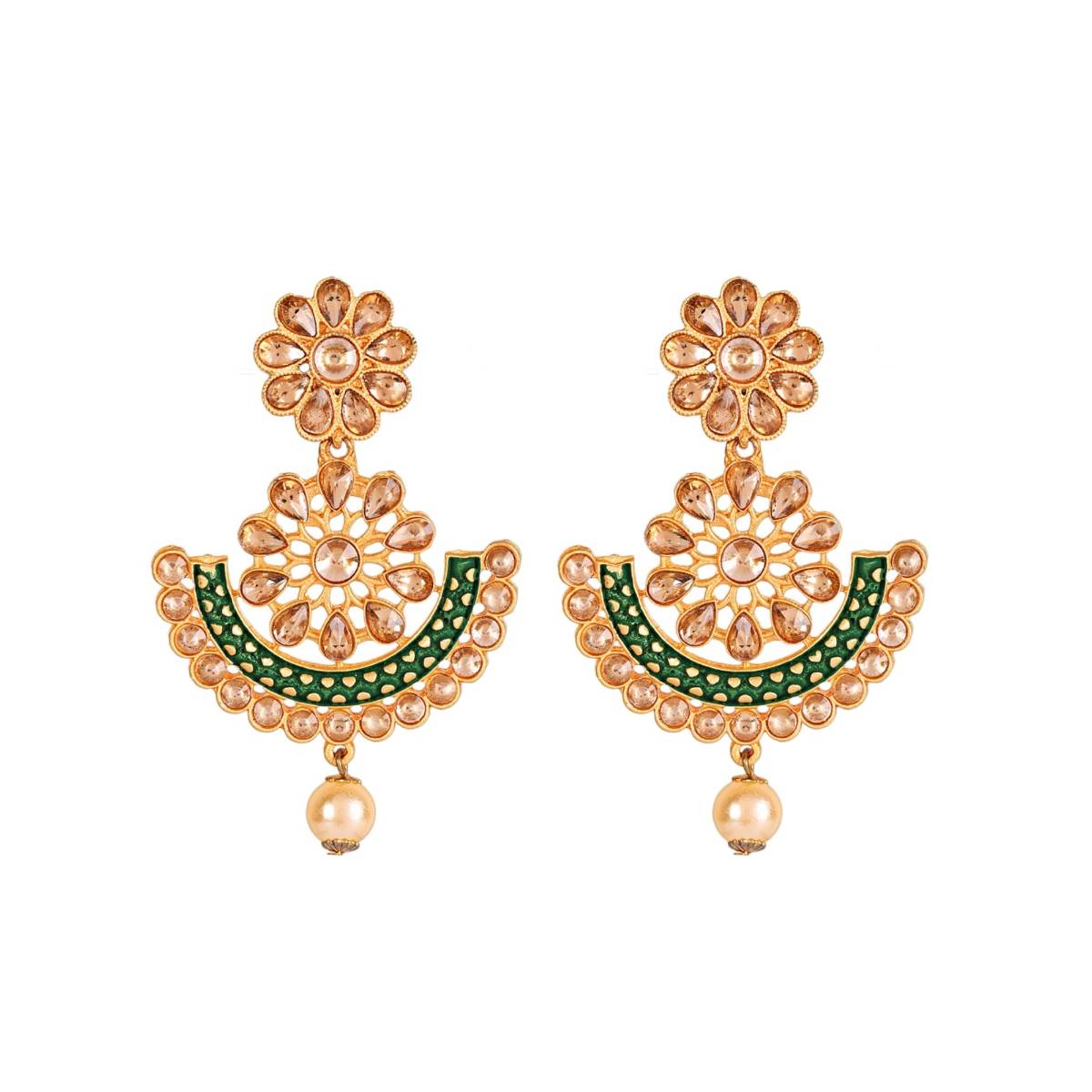 Aatmana Gold Plated Meenakari Green Chandbali Earrings