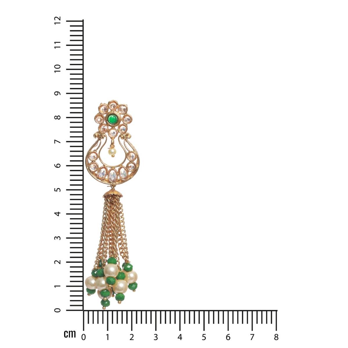 Aatmana White and Green Classic Beads and Kundan Studed,Gold Plated Chandbali Earrings