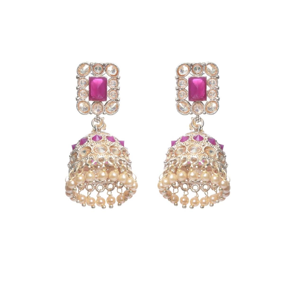 Aatmana Pink Coloured Gold Plated Ad Studded Handcrafted Square Shaped Jhumkas